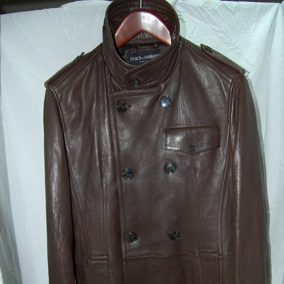EU54/US44 XL🔥 Dolce & Gabbana Men Brown Leather Tall Coat Jacket ITALY Overcoat - Picture 1 of 13